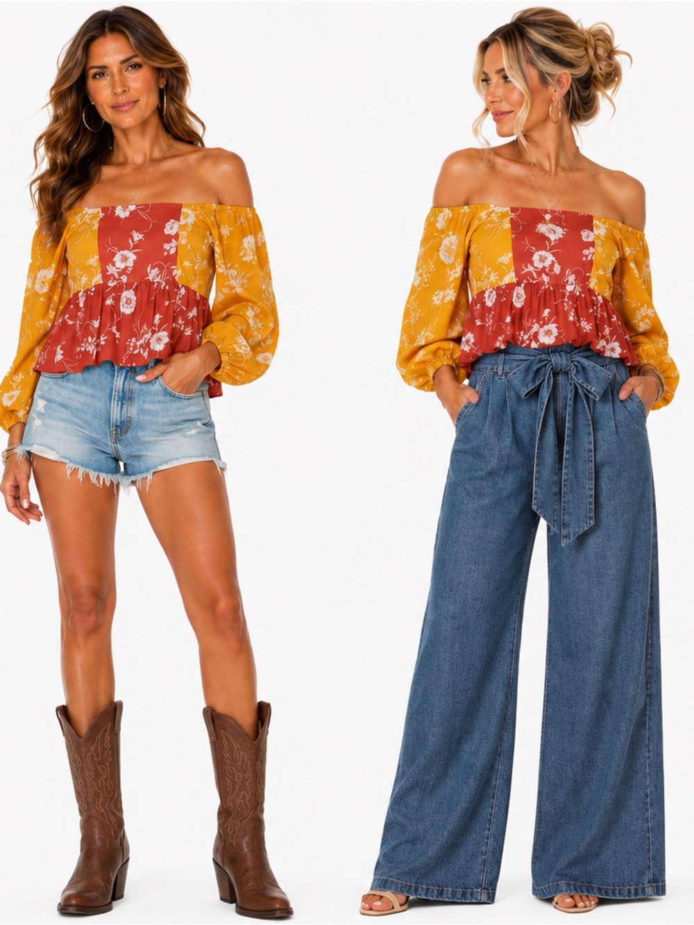 Walter Baker Cleo terra-cotta & yellow  Floral Long Sleeve festival pumpkin Med